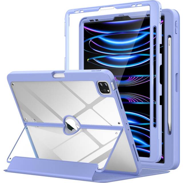 Case for iPad Pro 12.9 6th/5th/4th/3rd Generation 2022/2021/2020/2018 with Pencil Holder, iPad Pro 12.9 Case with Screen Protector Clear Back, Multi