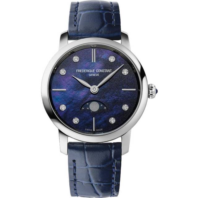 Frederick ConStant Fc 206mpnd1S6 Slimline Moon PhaSe Diamond Women S Leather Watch FC-206MPND1S6
