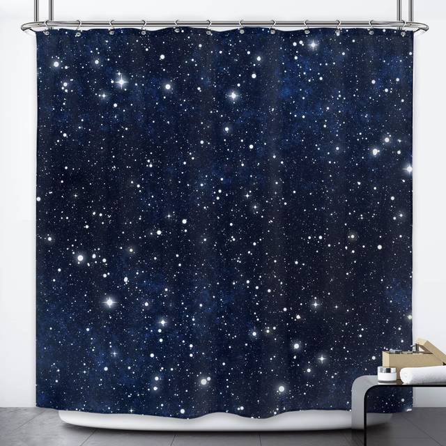 Riyidecor Night Sky Space Shower Curtain (No Glitter) Star Bathroom Decor 72Wx72H Inch Backdrop Dark Blue Cosmic Starry Fantasy Galaxy Universe Space