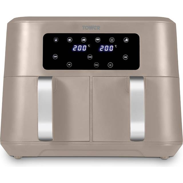 Tower T17137MSH Vortx 8.5L Dual Basket Air Fryer Digital - Latte & Chrome