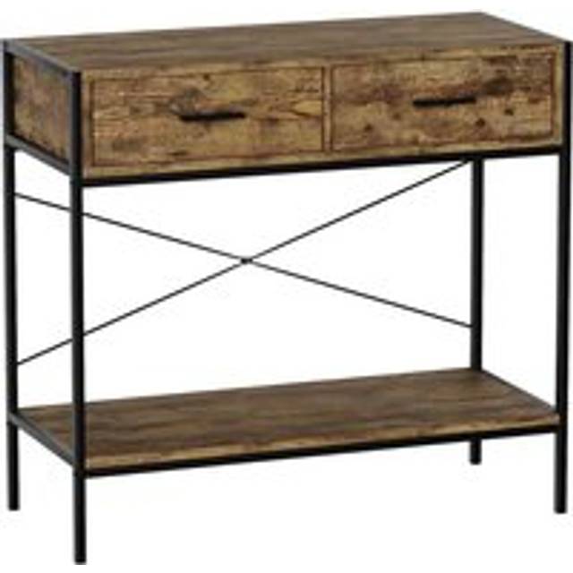 Vida Designs Brooklyn 2 Drawer Console Table With Shelf Industrial Hallway Entryway Furniture, Dark Wood, Brown