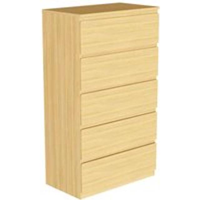 Vida Designs Denver 5 Drawer Chest Of Drawers Handle Free Modern Bedroom Furniture, Pine, Brown