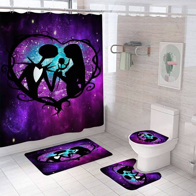DDS-DUDES 4Pcs Nightmare Before Christmas Zombie Bride Jack Shower Curtain Sets Kids Bathroom Halloween Decor with 12 Curtain Hooks for Bathroom  Wate