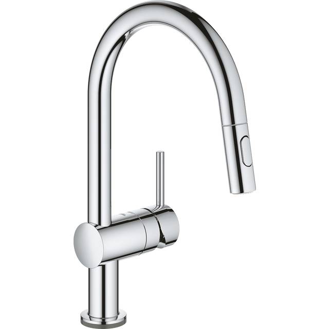 GROHE Minta Touch | Köksarmatur – enhandsdiskbänksbatteri | Köksarmatur med utdragbar mousseurdusch, förbättrad omställning till dubbeldisk | krom | 31358002