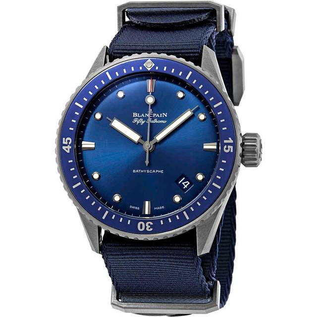Blancpain Mens Blue 5000-0240-oa Fifty Fathoms Bathyscaphe Ceramic and Textile Automatic Watch 1 Size