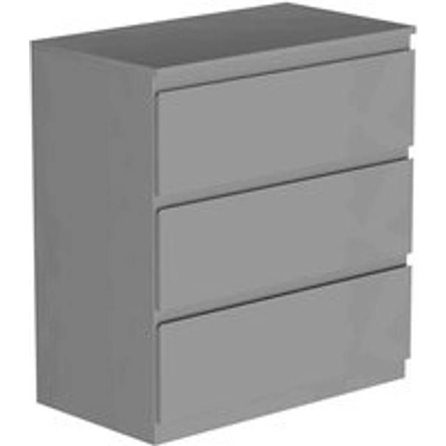 Vida Designs Denver 3 Drawer Chest Of Drawers Handle Free Modern Bedroom Furniture, Grey, Grey