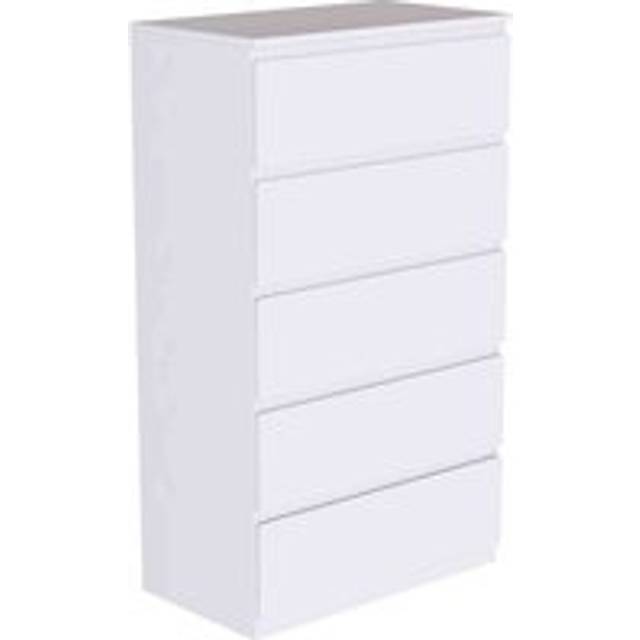 Vida Designs Denver 5 Drawer Chest Of Drawers Handle Free Modern Bedroom Furniture, White, White