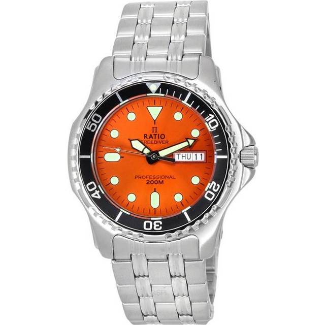 Ratio FreeDiver Professional Sapphire Sunray Orange Dial Quartz 36JL140-ORG 200M Men's Watch