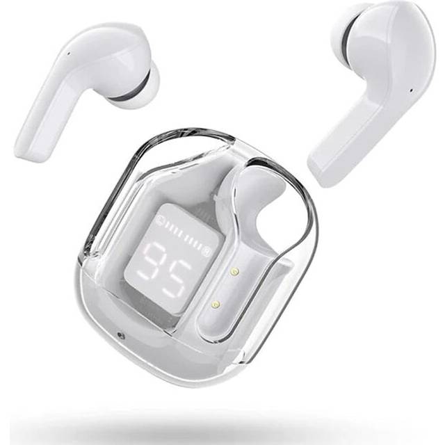 (White) Bluetooth 5.3 Earbuds,Noise Reduction Headphones with Transparent Machine Compartment Touch-Control for Sports Working Music