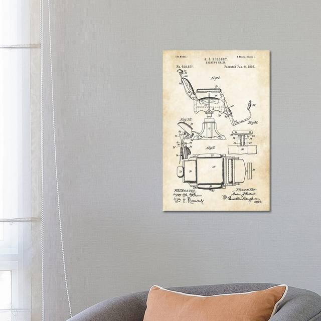 Barber Chair (1898) by Patent77 - Wrapped Canvas Art Prints (66.04cm H x 45.72cm W x 1.91 cm D)