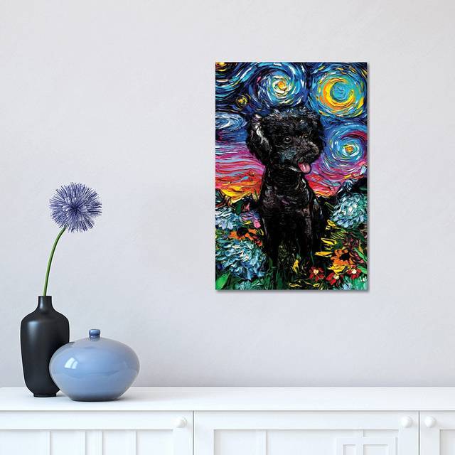 Black Poodle Night III by Aja Trier - Wrapped Canvas Graphic Art (30.48 cm H x 45.72 cm W)