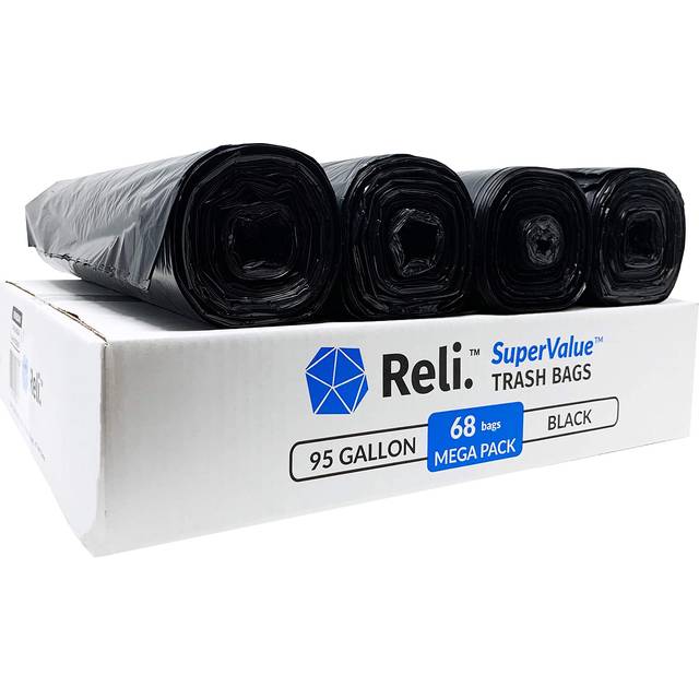 Reli. 95 Gallon Trash Bags Heavy Duty | 68 Trash Bags | Super Sizeable  Black  Garbage for Serious Cleanup