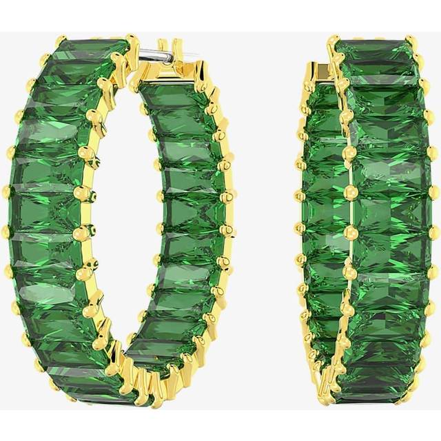 Swarovski Matrix Gold Tone Green Hoop Earrings 5658651