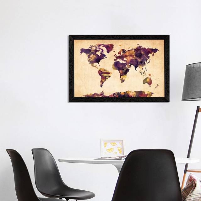'Urban Watercolor World Map VI' Painting on Wrapped Canvas - Black Framed (152.5 cm H x 101.5 cm W)