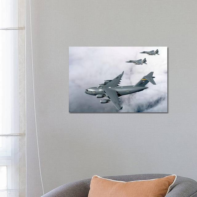 F-15B Eagles Escort the First Hawaii-Based C-17 Globemaster III to Its Home II - Wrapped Canvas Photograph (66.04 cm H x 45.72 cm W x 1.91 cm D)