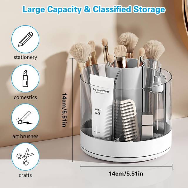 Rotating Desk Pen Holder Stationery Organizer Desk Tidy Organizer for Pencil Makeup Painting Brush Art Craft Storage Bin Pen Pot White 6 Slots