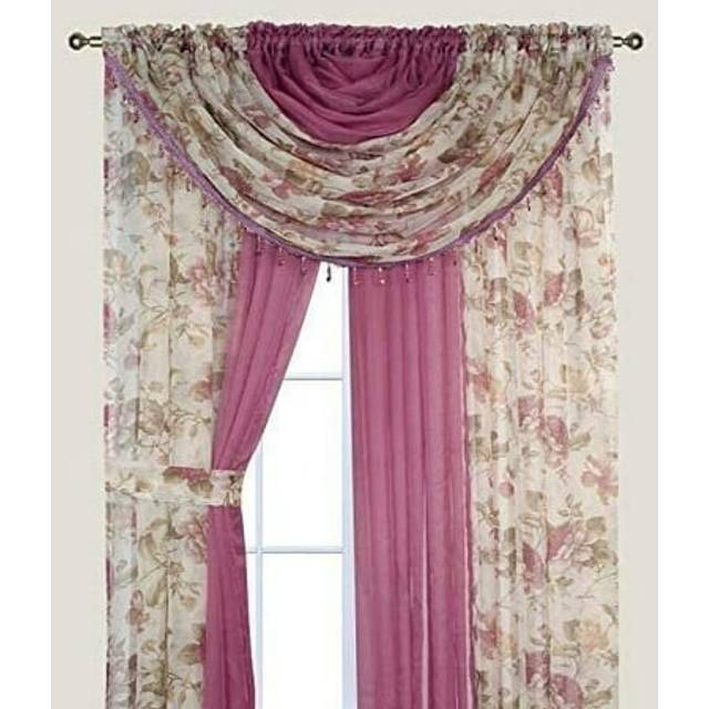 "Sapphire Home Floral Sheer Curtains - 4 Panels Set with Valance  95"""" Long  Light Filtering Privacy Voile Window Curtains for Living Room  Bedroom  Ki"