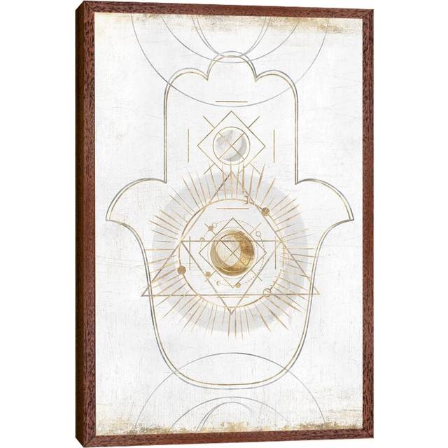 Gold Hamsa II by Isabelle Z - Graphic Art Print on Canvas - Classic Brown Wood Framed (101.6 cm H x 66.04 cm W)