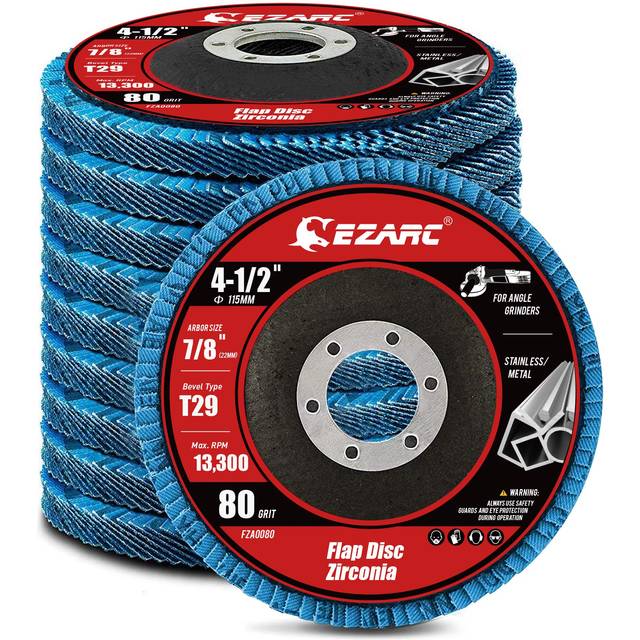 EZARC Flap Discs 80 Grit  4 1/2 x 7/8-Inch Flap Sanding Disc  Type 29 Zirconia Grinding Wheel for Stainless Steel  Sheet Metal 10 Pack
