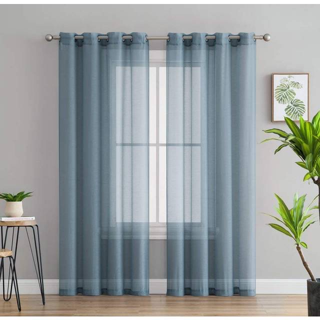 HLCME 2 Piece Semi Sheer Voile Window Curtain Grommet Panels for Bedroom  Living Room 54 W x 95 L  Dusty Blue