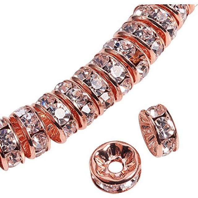 PH PandaHall Rondelle Spacer Beads  8mm 50pcs Crystal Rhinestone Round Beads Sparkling Czech Rhinestone Loose Beads with 1.5mm Hole for Bracelet Neckl