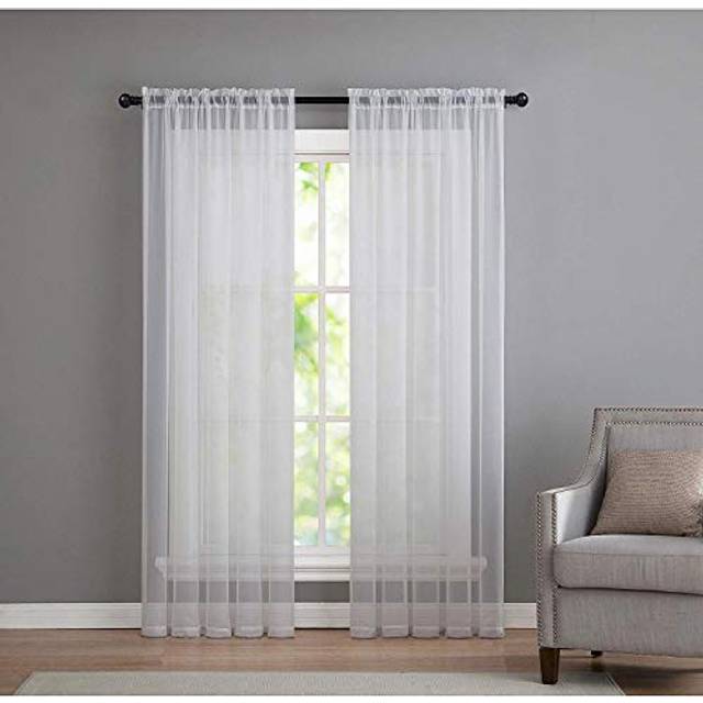 GoodGram 2 Pack: Basic Rod Pocket Sheer Voile Window Curtain Panels - Assorted Colors (White  84 in. Long)