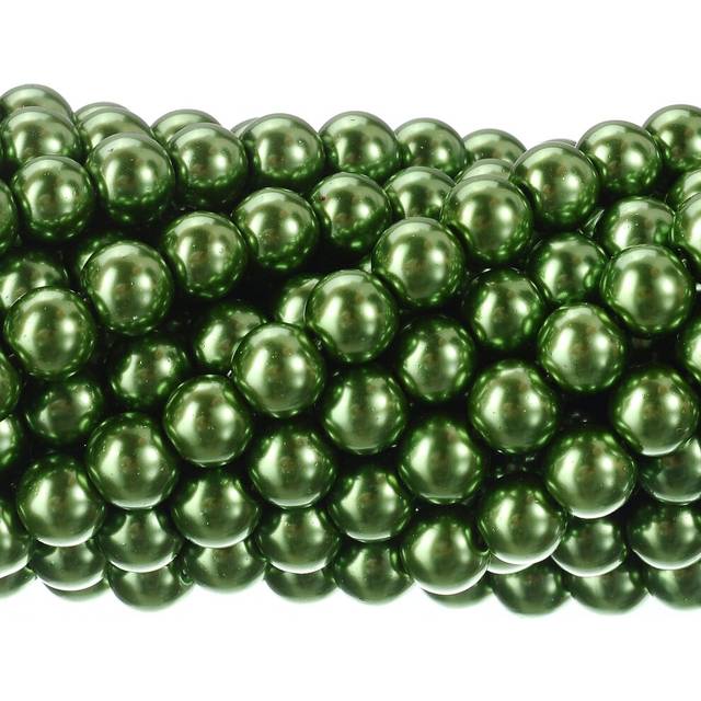 RUBYCA 200Pcs Czech Tiny Satin Luster Glass Pearl Round Beads DIY Jewelry Making 10mm Light Olivine