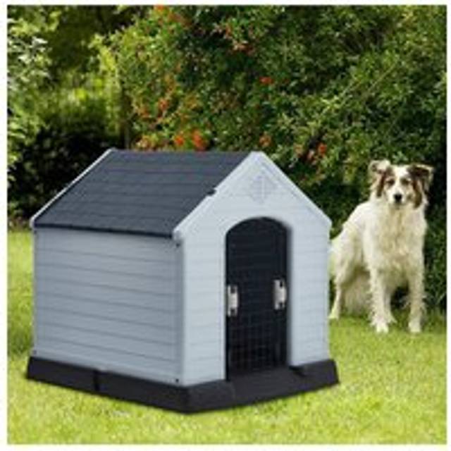 Outdoor Waterproof Dog House with Air Vents and Door - Grey - One Size