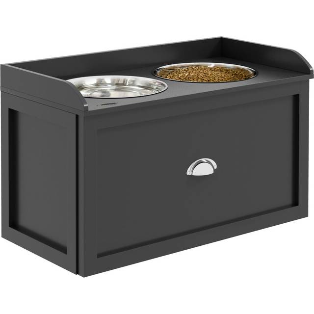 PawHut Stainless Steel Raised Dog Bowl For Large Dogs, Black