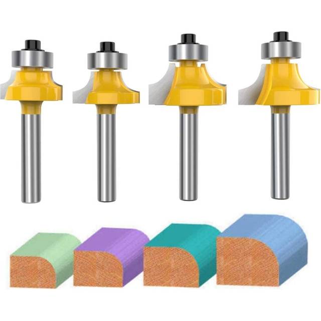 "1/4 Inch Shank Roundover Edging Router Bit Set, Aplus Corner Rounding Edge Forming Bit Set, Woodworking Milling Cutter Tools 1/8"", 1/4"", 3/8"", 1/2"""