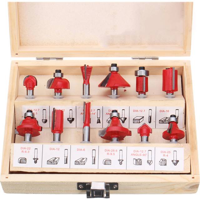 Drillpro 12pcs 1/4 Inch Shank Router Bit Set Carbide Rotary Wood Cutter Milling Cutter Woodworking Trimming Engraving Carving Cutting Tools