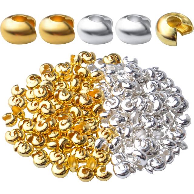 200pcs 5mm Metal Crimp Beads Covers Open Round Crimp Bead Knot Cover Jewelry Crimp Covers for DIY Jewelry Making  Gold and Silver