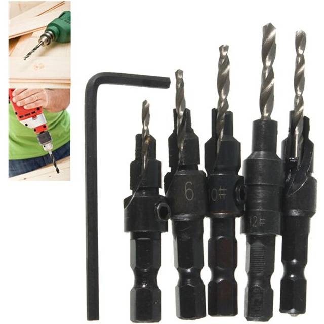 5pcs Hss Countersink Drill Cone Bit Set Quick Change Hex Shank Woodworking Screw Reamer