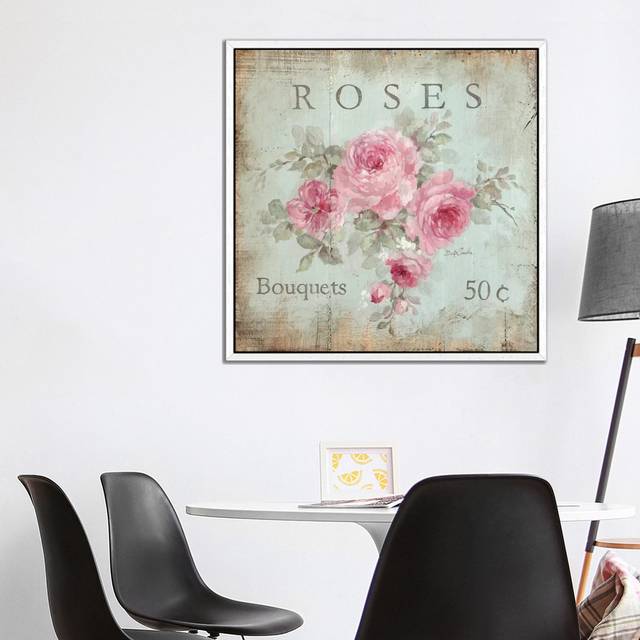 Rose Bouquets (50 Cents) by Debi Coules - Graphic Art Print on Canvas - White Framed (93.98 cm H x 93.98 cm W)