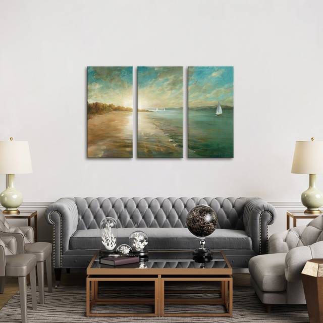 &#39;Coastal Glow&#39; Painting Multi-Piece Image on Wapped Canvas (101.6cm H x 152.4cm W x 3.81cm D)
