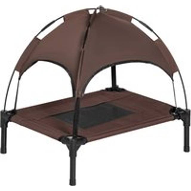 Pawhut Raised Dog Bed Waterproof Elevated Pet Cot With Breathable Mesh Uv Protection Canopy Coffee, For Small Dogs, 61 X 46 X 62cm