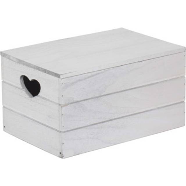 Wooden Lidded Storage Box with Heart Cut Outs - White Wash (20cm W x 30cm D)