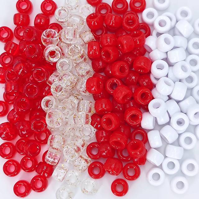 MIIIM 1000PCS 6x9mm Pony Beads Bulk  Red Pony Beads for Bracelets Making Kit  Kandi Beads  Hair Beads for Braids  Craft Beads fo
