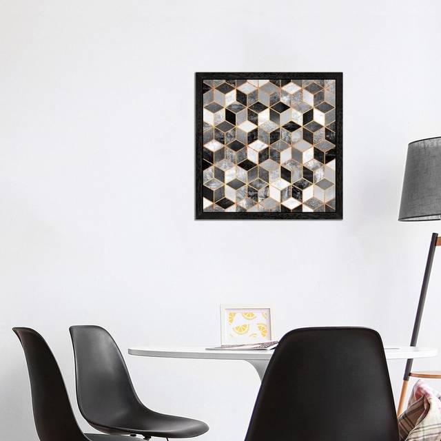 Black and White Cubes by Elisabeth Fredriksson - Graphic Art Print on Canvas - Black Framed (45.72cm H x 45.72cm W x 3.81cm D)
