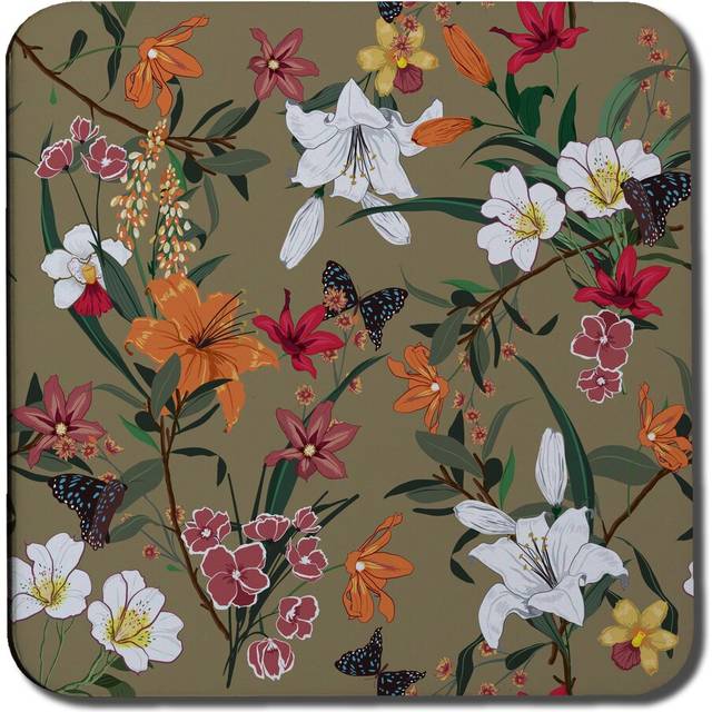 Selection of Flowers Coaster - Orange (1cm X 9.3cm W X 9.3cm D)