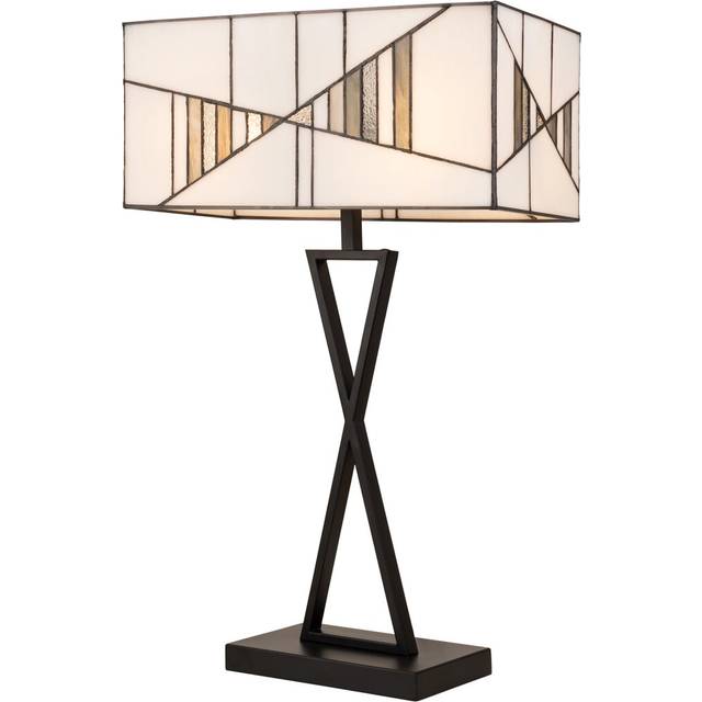 Lacon 64cm Tiffany Glass Art Deco Style Rectangle Table Lamp - Black (64cm H X 40cm W X 20cm D)