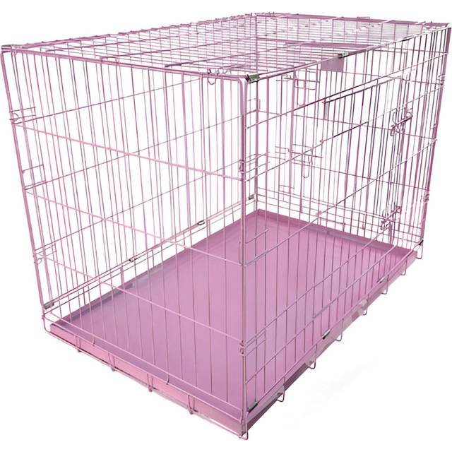 (Pink, X-Small) HugglePets Dog Cage with Metal Tray
