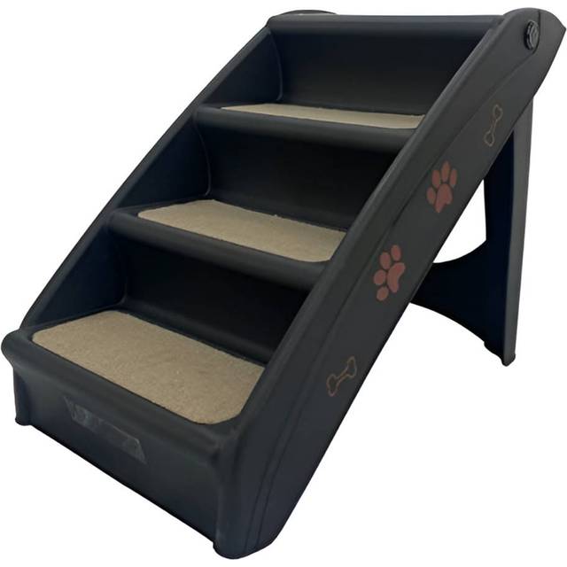 HugglePets Black Plastic Pet Stairs with Carpet - 62 x 40 x 50cm