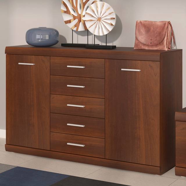 Imperial 2 Door 5 Drawer Sideboard In Dark Mahogany Melamine, Brown