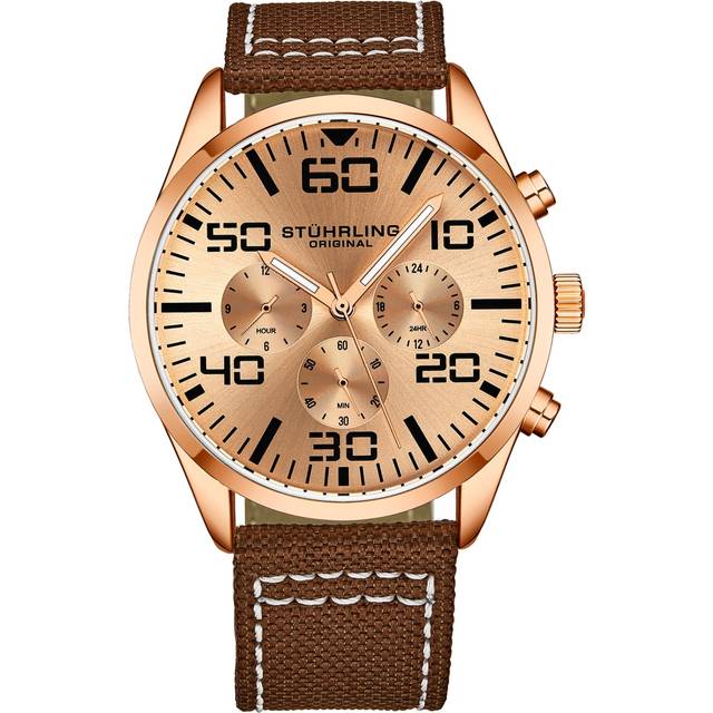 Quartz Aviator Chrono Watch with Contrast Stitched Strap - Metallics - One Size