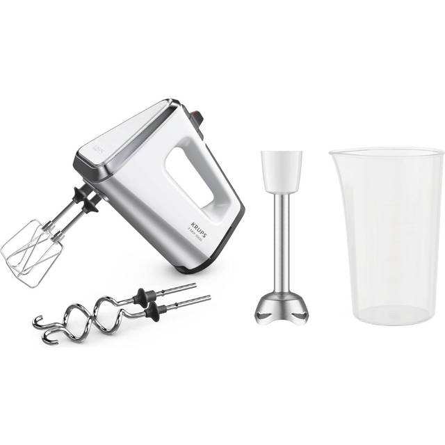 Krups GN9121 3 Mix 9000 handmixer | 750 watt | hastighetsregulator | turbomoläge | utskjutningsfunktion | ergonomiskt handtag | inklusive visp, degkrok, puréstavsfäste, mätkopp | vit/silver