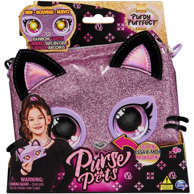 Purse Pets Kattungepåse - Animerad följeslagare i handväskformat - Animerad kattunge med ögon som ändrar färger - på axel eller handled - ljuseffekter - leksak för barn 4 år och uppåt