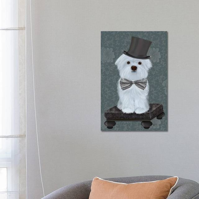 Maltese with Top Hat by Fab Funky - Wrapped Canvas Graphic Art (66.04 cm H x 45.72 cm W x 1.91 cm D)