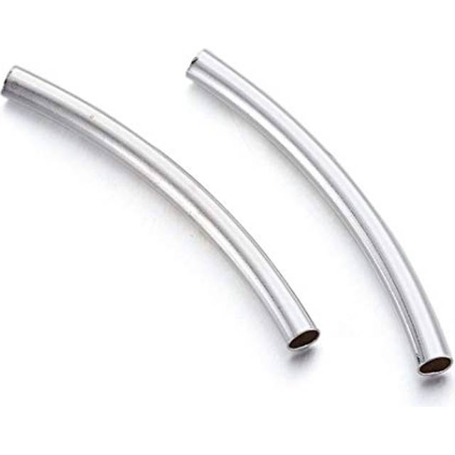 100pcs Curved Noodle Tube Spacer Connector Loose Beads 30mm Long Sterling Silver Plated Brass for Jewelry Craft Making CF200
