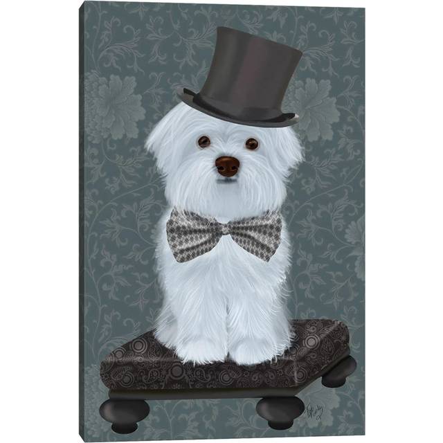 Maltese with Top Hat by Fab Funky - Wrapped Canvas Graphic Art (30.48 cm H x 45.72 cm W)